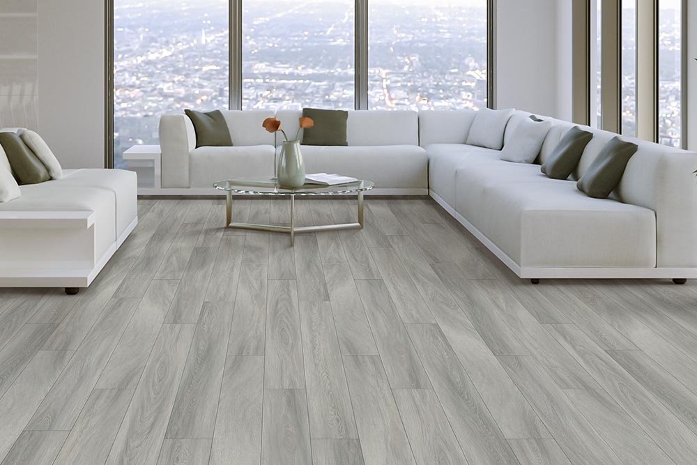 Living Room Gray Greige Luxury Vinyl Plank LVP -  Floorco of Rochester in Rochester, MN